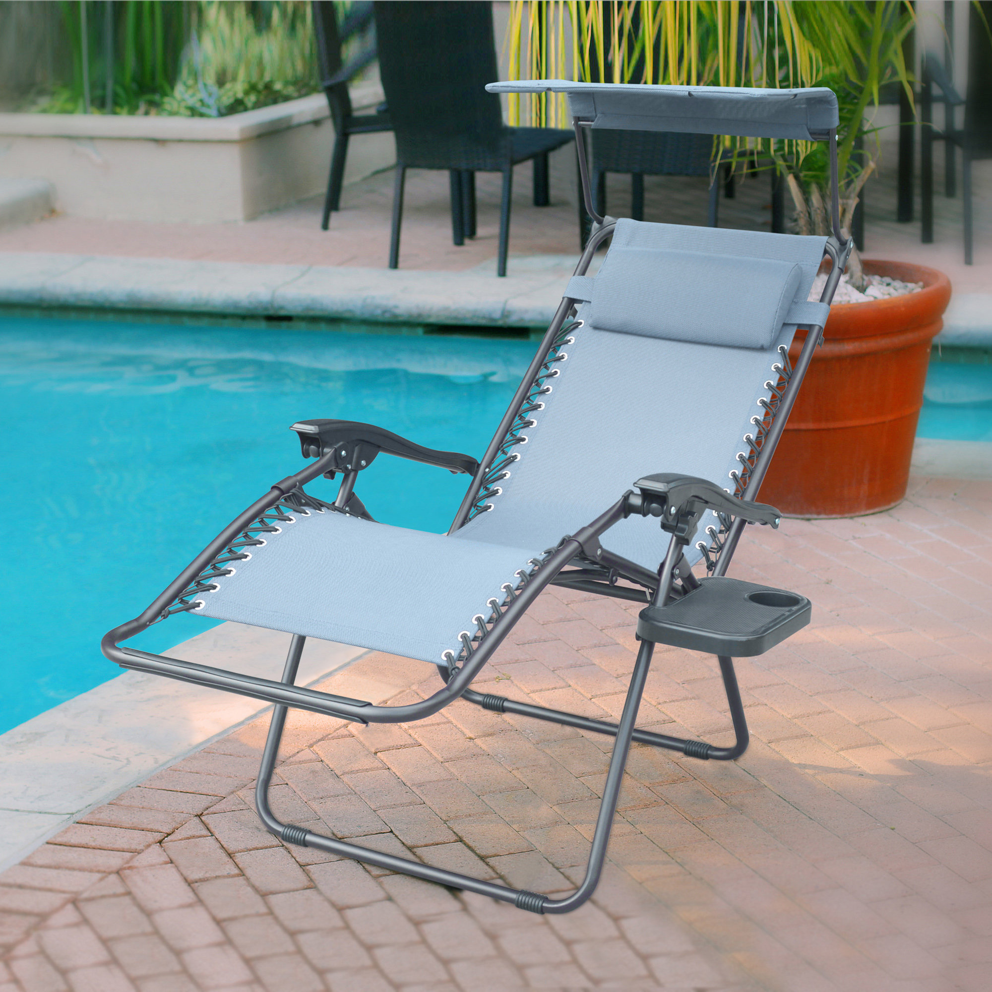 Arlmont Co. Bonnie Zero Gravity Chair With Sunshade Pillow And Drink Tray Gray Reviews Wayfair